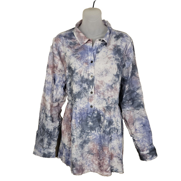 True Craft Tie Dye Blouse Plus Size 1X XL Hippie Beachy Cotton Relaxed Loose - Picture 1 of 15